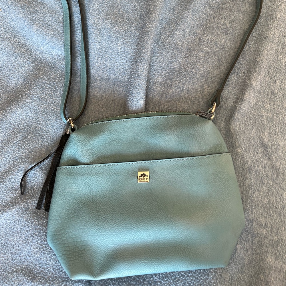 New Roots Crossbody vegan leather bag. Robins egg blue.